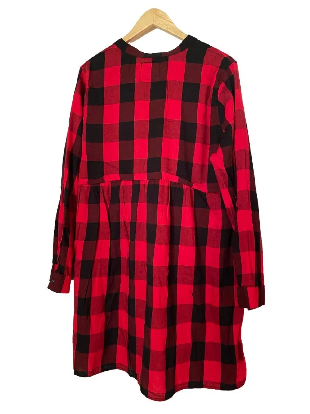 SO - Red and Black Buffalo Plaid Shirt Dress Long Sleeve - Size: XXL - Picture 2 of 10